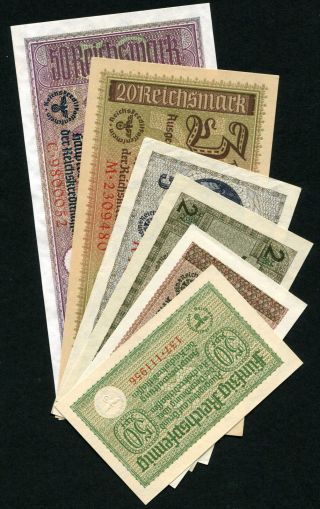 Germany 0,  50,  1,  2,  5,  20,  50 Reichsmark 1940 - 1945,  Set 6 Bankn,  Aunc/unc (1)