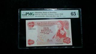1967 Ten Rupees Pmg Gem Unc 65 Epq Bank Of Mauritius 10r Note Buy It