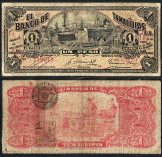 0925: M519a: Banco De Tamaulipas 1 Peso - 15 De Febrero De 1914