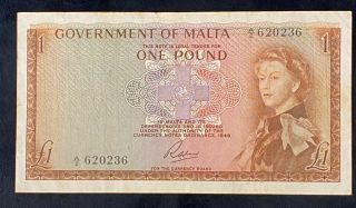Malta Banknote 1 Pound Government Of Malta 1963 Soler Queen Elizabeth Ii Pick 26