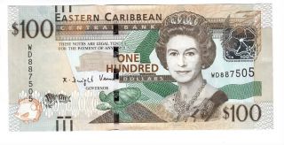 Eastern Caribbean $100 Dollars Aunc Banknote (2015 Nd) P - 55b Prefix Wd