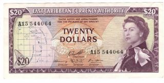 Eastern Caribbean $20 Dollars Axf Banknote (1965) P - 15g Signature 10 Prefix A15