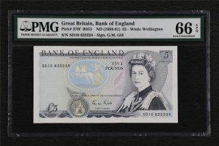 1988 - 91 Great Britain Bank Of England 5 Pounds Pick 378f Pmg 66 Epq Gem Unc