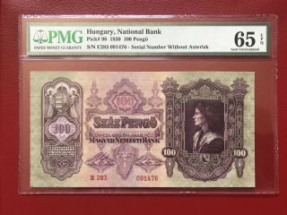 1930 Hungary National Bank 100 Pengo Pmg Gem Unc65 Epq