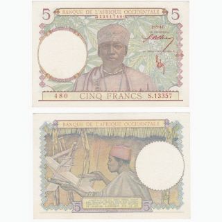 French West Africa 5 Francs Banknote (1943) P.  26 - Unc.