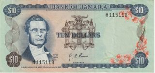 Jamaica 10 Dollars Banknote,  1960 (1970) Extra Fine Pick 57 " G.  Gordon "