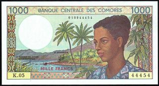 1994 Comoros,  Comores - 1000 Francs Banknote 010944454 Unc P - 11b