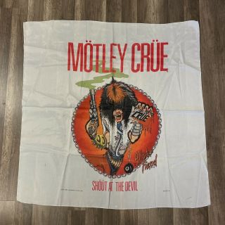 Vtg 1984 Motley Crue Shout At The Devil White Fabric Tapestry Flag Banner Band