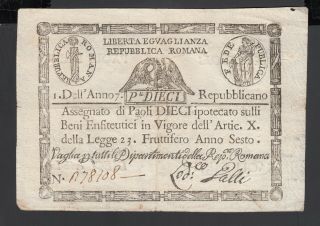 Italian States 10 Paoli 1798 Vf P.  S540,  Banknote,  Circulated