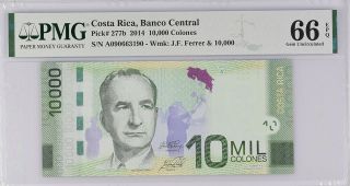 Costa Rica 10000 Colones 2014 P 277 B Gem Unc Pmg 66 Epq