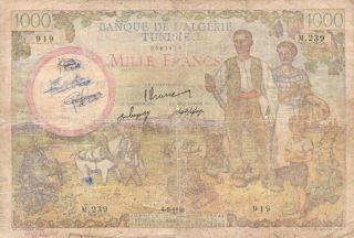 Banque Algeria And Tunisia 1000 Francs 1946 P - 26 Vg Vichy Government