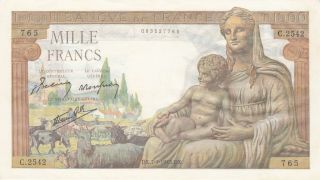 1000 Francs Very Fine Crispy Banknote From German Occupied France 1943 Pick - 102
