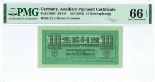 Germany 10 Reichspfennig Pm34 1942 Pmg 66 Epq No Serial Number