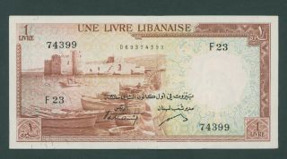 Lebanon 1 Livre 1961 Pick 55b Vf, .