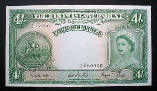 Bahamas Queen Elizabeth Ii 4 Shillings 1953 V/f, .
