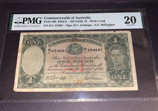 PMG Commonwealth of Australia 1 Pound Banknote 1942 p26b VF20 3