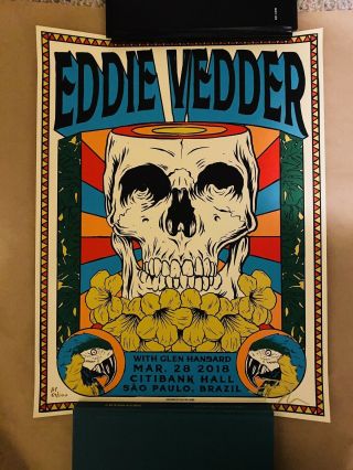 Eddie Vedder Sao Paulo Poster Ap 2018 S/n By Ian Williams63/100.  Pearl Jam