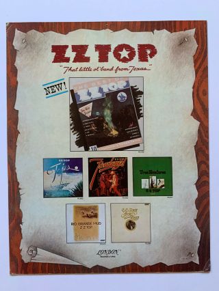1977 Zz Top Little Band From Texas Promotional 12”x15” Hanging Display