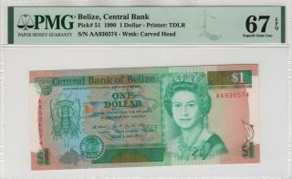 1990 $1 One Dollar Central Bank Of Belize Pick 51 Tdlr Pmg Gem 67 Epq (574