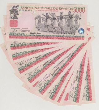 Rwanda P 28 Dancers 10 X 5.  000 Francs 1.  12.  1998 National Bank Bld Hologram