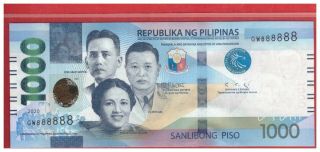 Enhanced 2020 Philippines 1000 Peso Ngc Duterte & Diokno Solid Gw 888888 Unc