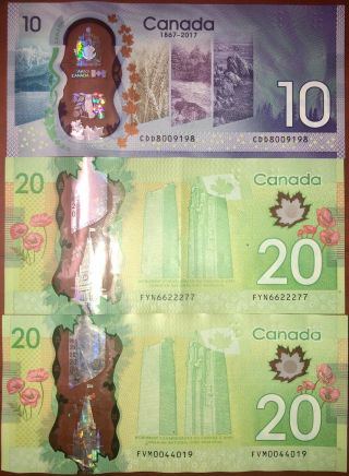 20 & 10 Dollar Canadian Bank Note Special Numbers