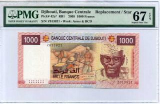 Djibouti 1000 Francs 2005 P 42 Replacement Gem Unc Pmg 67 Epq High
