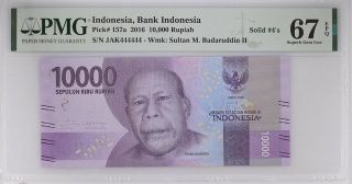 Indonesia 10000 Rupiah 2016 P 157 A Solid 444444 Gem Unc Pmg 67 Epq