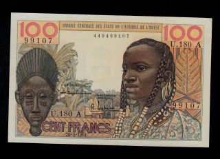 West African States 100 Francs 1961 Ivory Coast Pick 101ab Au.