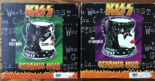 Kiss - The Catman - Peter Criss & The Starchild Paul Stanley Ceramic Mugs - Nib