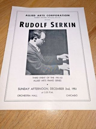 December 1951 Rudolf Serkin Program Chicago Orchestra Hall