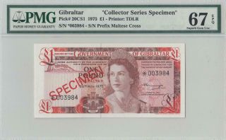 1975 Government Of Gibraltar Qeii 1 Pound Specimen ( (pmg 67 Epq))