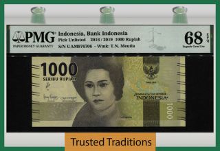 Tt Pk Unl 2016 - 19 Indonesia Bank Indonesia 1000 Rupiah Pmg 68 Epq Stunning Gem