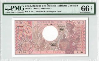 World Bank Notes,  Central African Satets/ Chad 500 Franc Note 1980 - 84 In Unc Con