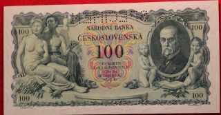 Uncirculated 1931 Czechoslovakia 100 Korun Specimen Note