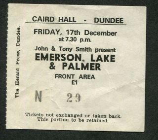 1971 Emerson Lake & Palmer Concert Ticket Stub Scotland Tarkus Lucky Man Elp