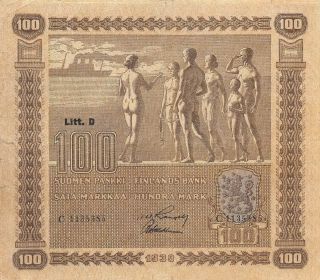 Finland 100 Mark 1939 P 73a Litt.  D Series C Circulated Banknote Ff