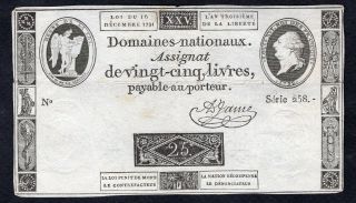 25 Livres Assignat From France 1791 Crispy Vg