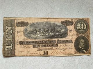 10 Dollars 1864 Confederate States Of America Banknote