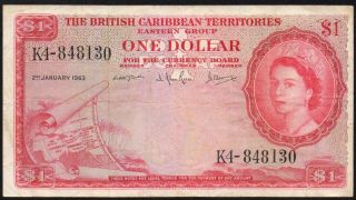 1963 British Caribbean Territories $1 Dollar Banknote K4 - 848130 Avf P - 7c