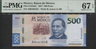 Tt Pk Unl 2017 Mexico Banco De Mexico 500 Pesos B.  Juarez Pmg 67 Epq Gem