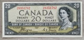1954 Canadian $20.  00 Bill Paper Money Note Devils Face F.
