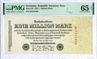 Germany 1 Million Mark P94 1923 Pmg 65 Epq S/n D5315486