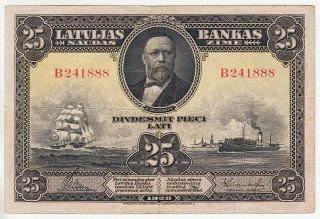Latvia P 18a 25 Lati 1928.  Avf.  Series B.  Bank Of Latvia Money Note