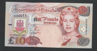Gibraltar 10 Pounds 2002 Au - Unc P.  30,  Banknote,  Uncirculated