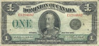 Dominion Of Canada $1 1923 Black Seal Group 4 King George V Problem -