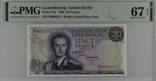 Luxembourg 20 Francs 1966 P 54 A Gem Unc Pmg 67 Epq