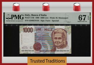 Tt Pk 114b 1990 Italy 1000 Lire Near Perfection Pop One At Pmg 67 Epq Gem