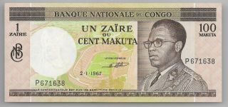 Congo 100 Makuta 2 - 1 - 1967 Unc P12a