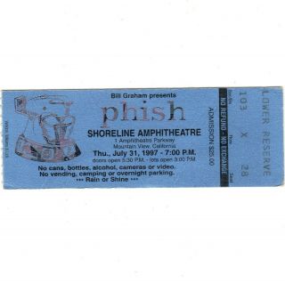 Phish Concert Ticket Stub Mountain View Ca 7/31/97 Shoreline Ptbm Jim Pollock